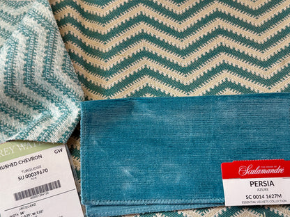 Scalamandre Brushed Chevron Turquoise Blue Green Cotton Jacquard Herringbone Reversible MSRP USD 188/Y