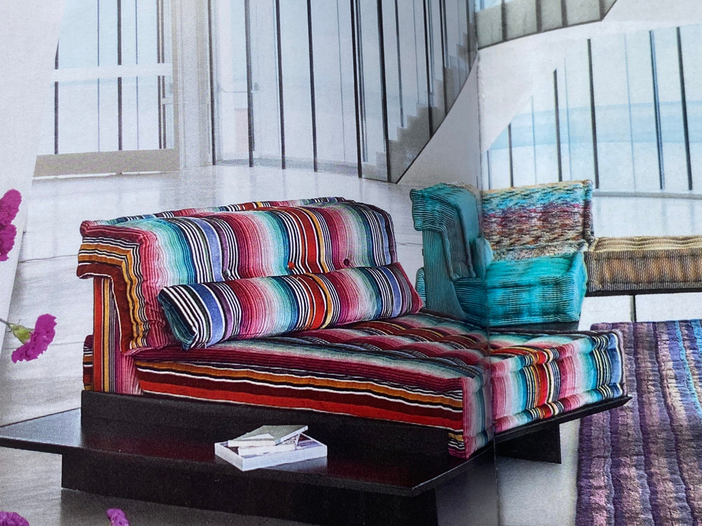 Scalamandre  Mardi Gras Ii Multi Rainbow Stripe Silk Taffeta Pink Green Purple Beige Ombre MSRP USD 180/Y