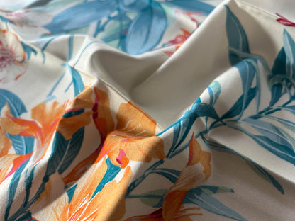 Scalamandre Parfumerie Orange Teal Floral Cotton Printed Fabric - Special Order