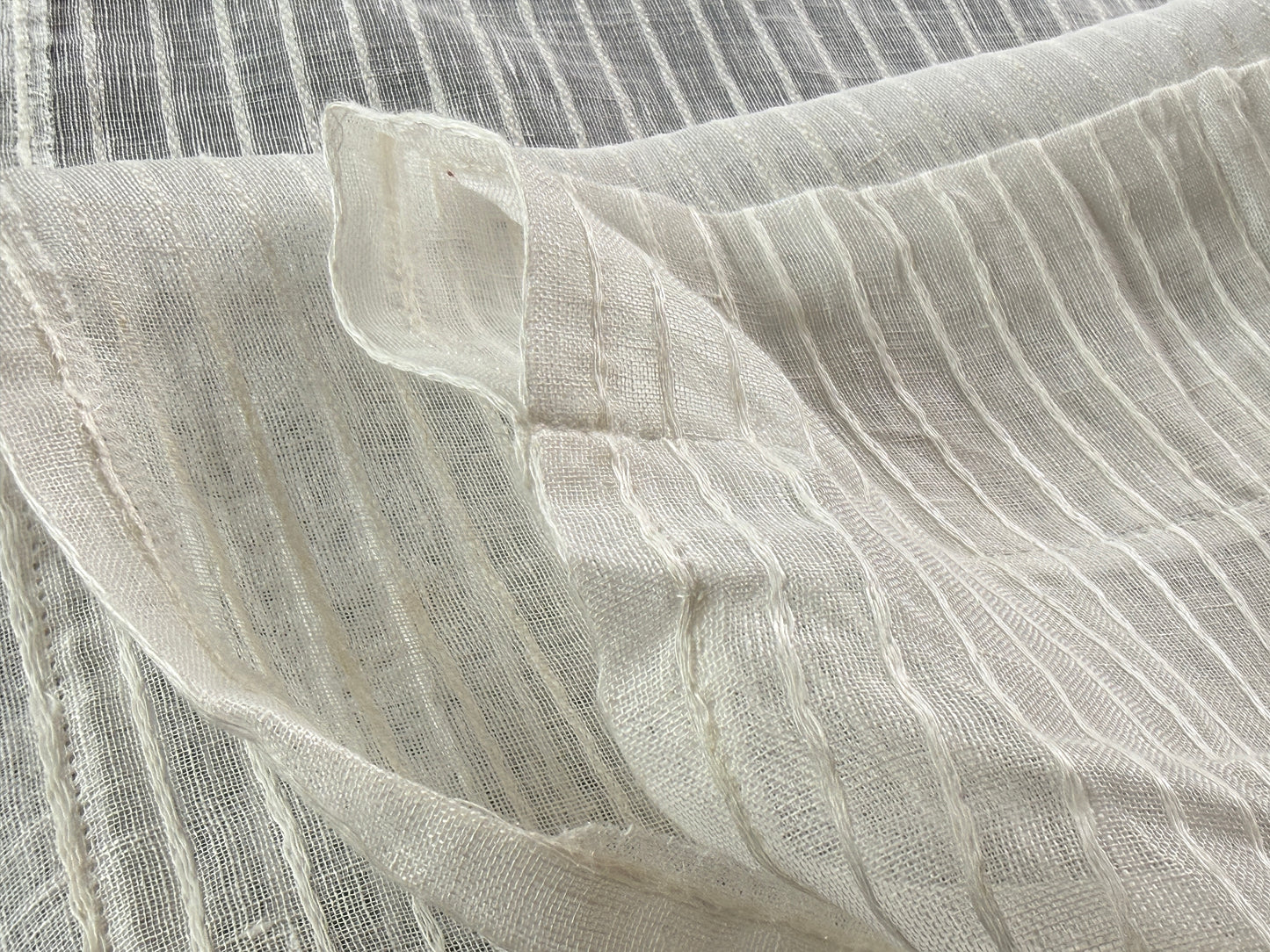Scalamandre Janelle Linen Sheer Oyster White Stripe Texture 100% Linen - 1.2 yards plus long tail