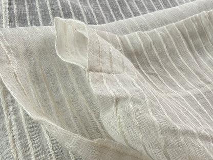 Scalamandre Janelle Linen Sheer Oyster White Stripe Texture 100% Linen - 1.2 yards plus long tail