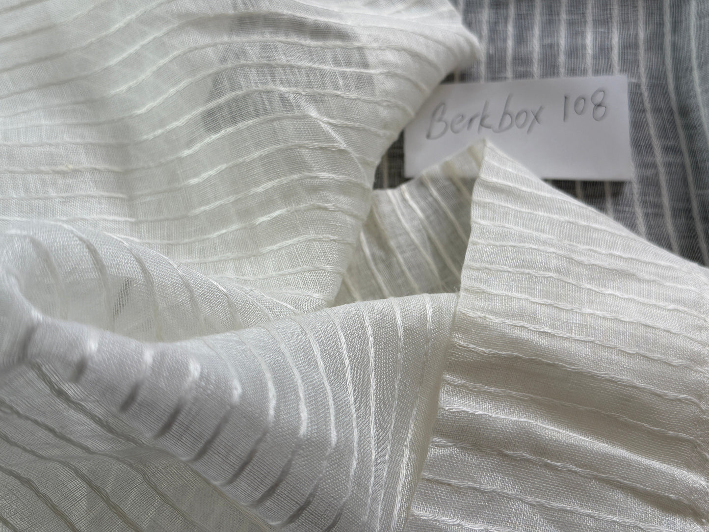 Scalamandre Janelle Linen Sheer Oyster White Stripe Texture 100% Linen - 1.2 yards plus long tail
