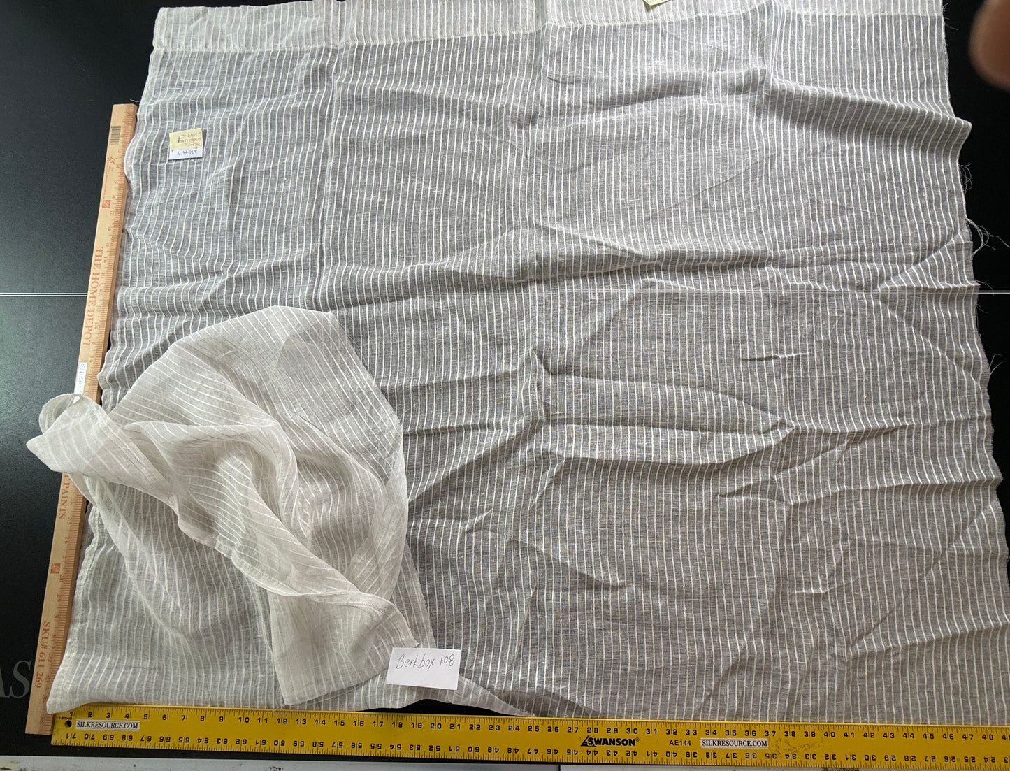 Scalamandre Janelle Linen Sheer Oyster White Stripe Texture 100% Linen - 1.2 yards plus long tail