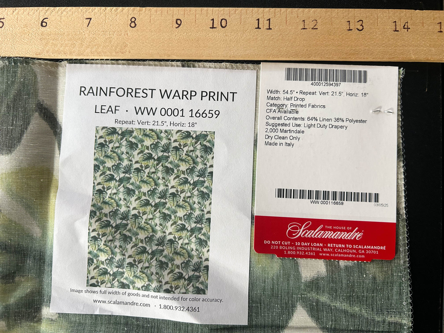 Scalamandre Rainforest Warp Print Leaf Warp Fabric - Green - Special Order
