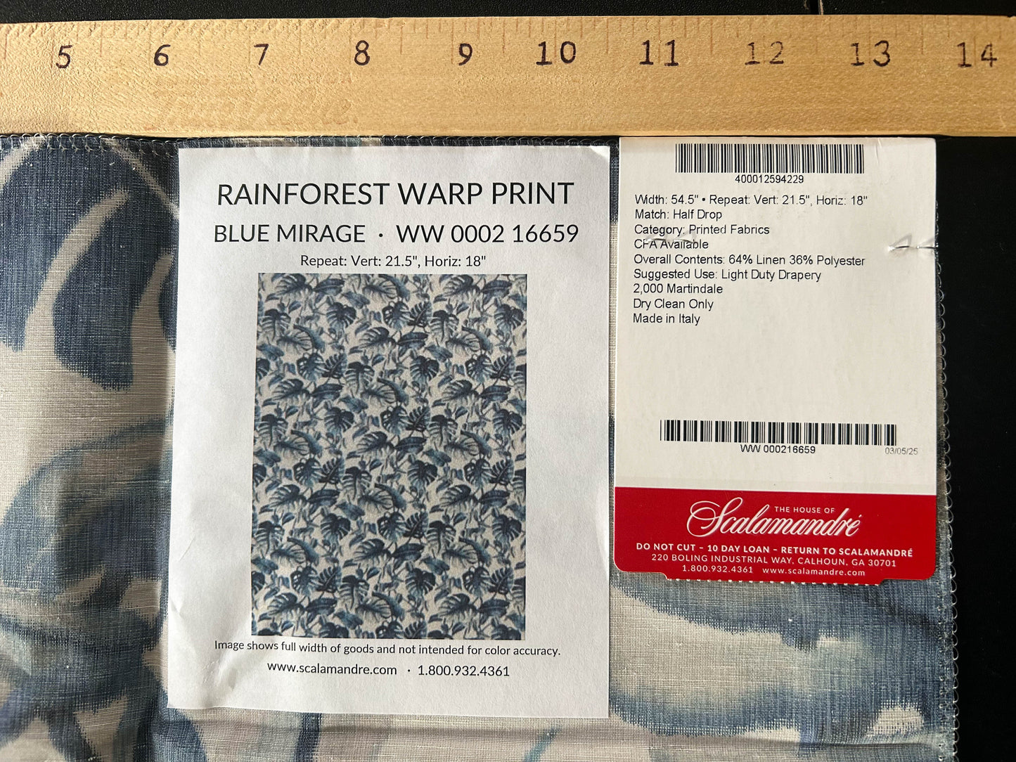 Scalamandre Rainforest Warp Print Blue Mirage Warp Fabric - Blue - Special Order