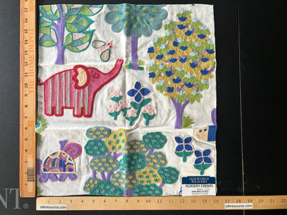 Scalamandre Nursery Crewel Pastels Novelty Embroidery Acrylic Fabric- White  - Special Order