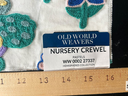 Scalamandre Nursery Crewel Pastels Novelty Embroidery Acrylic Fabric- White  - Special Order