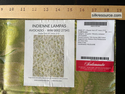 Scalamandre Indienne Lampas Avocado Floral Jacobean Tree of Life Lampas Fabric - Green  - Special Order