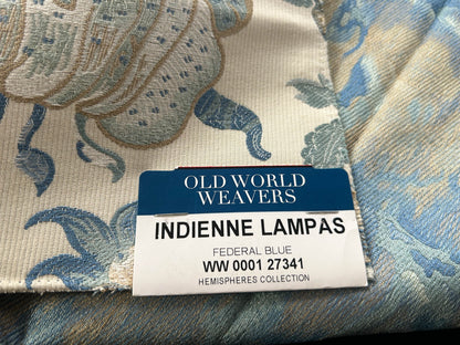 Scalamandre Indienne Lampas Federal Blue Floral Jacobean Tree of Life Lampas Fabric - Special Order