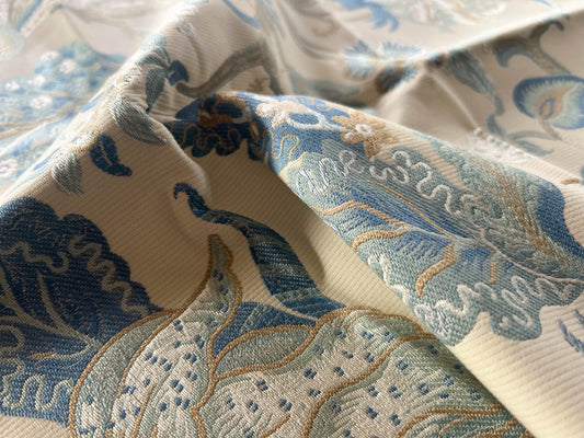Scalamandre Indienne Lampas Federal Blue Floral Jacobean Tree of Life Lampas Fabric - Special Order