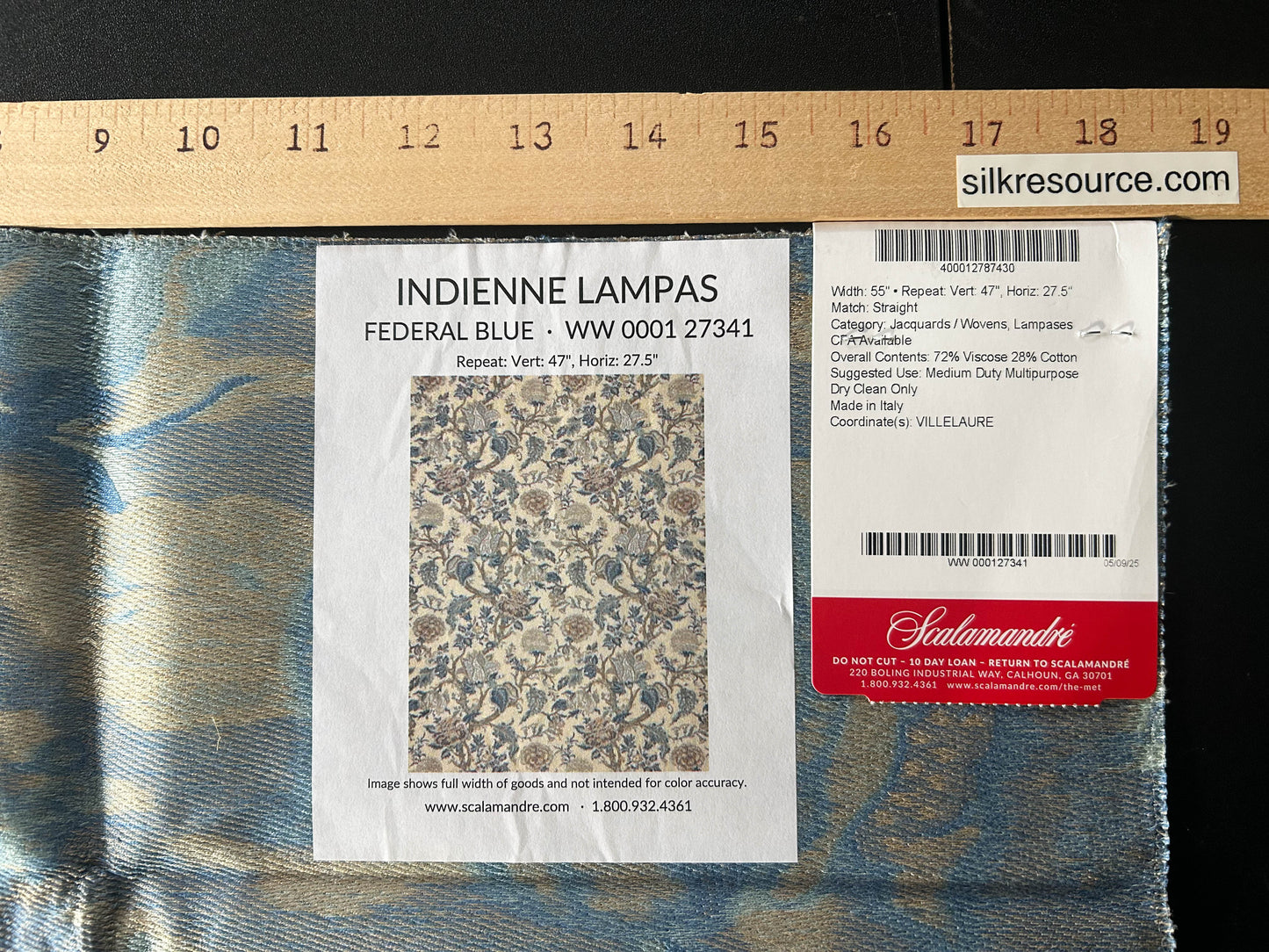 Scalamandre Indienne Lampas Federal Blue Floral Jacobean Tree of Life Lampas Fabric - Special Order