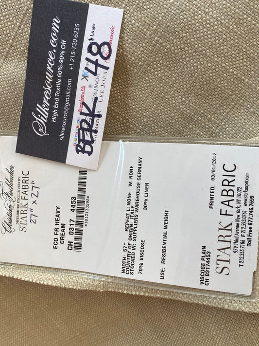 Scalamandre Eco FR Heavy Cream Viscose Plain - 27″x 27″ Square