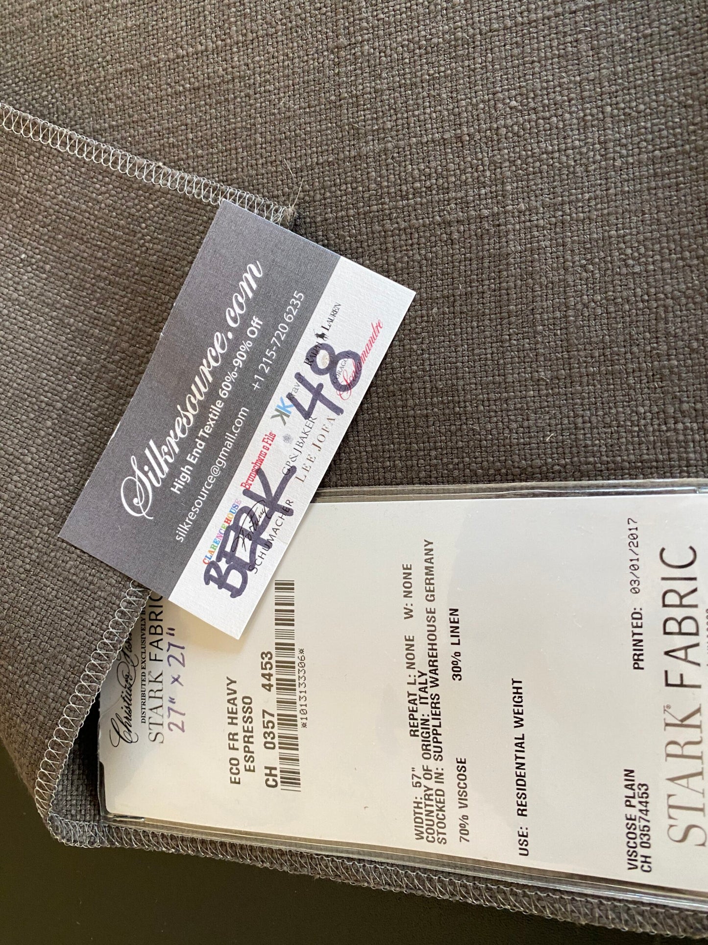 Scalamandre ECO FR Heavy Espresso Viscose Plain Dark Brown - Square 27″x 27″