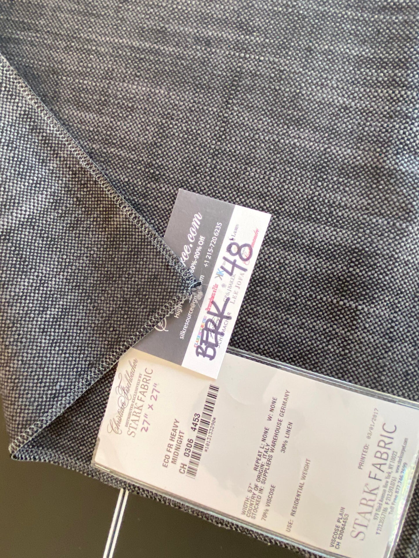 Scalamandre Eco FR Heavy Midnight Viscose Plain Black - Square 27″x 27″