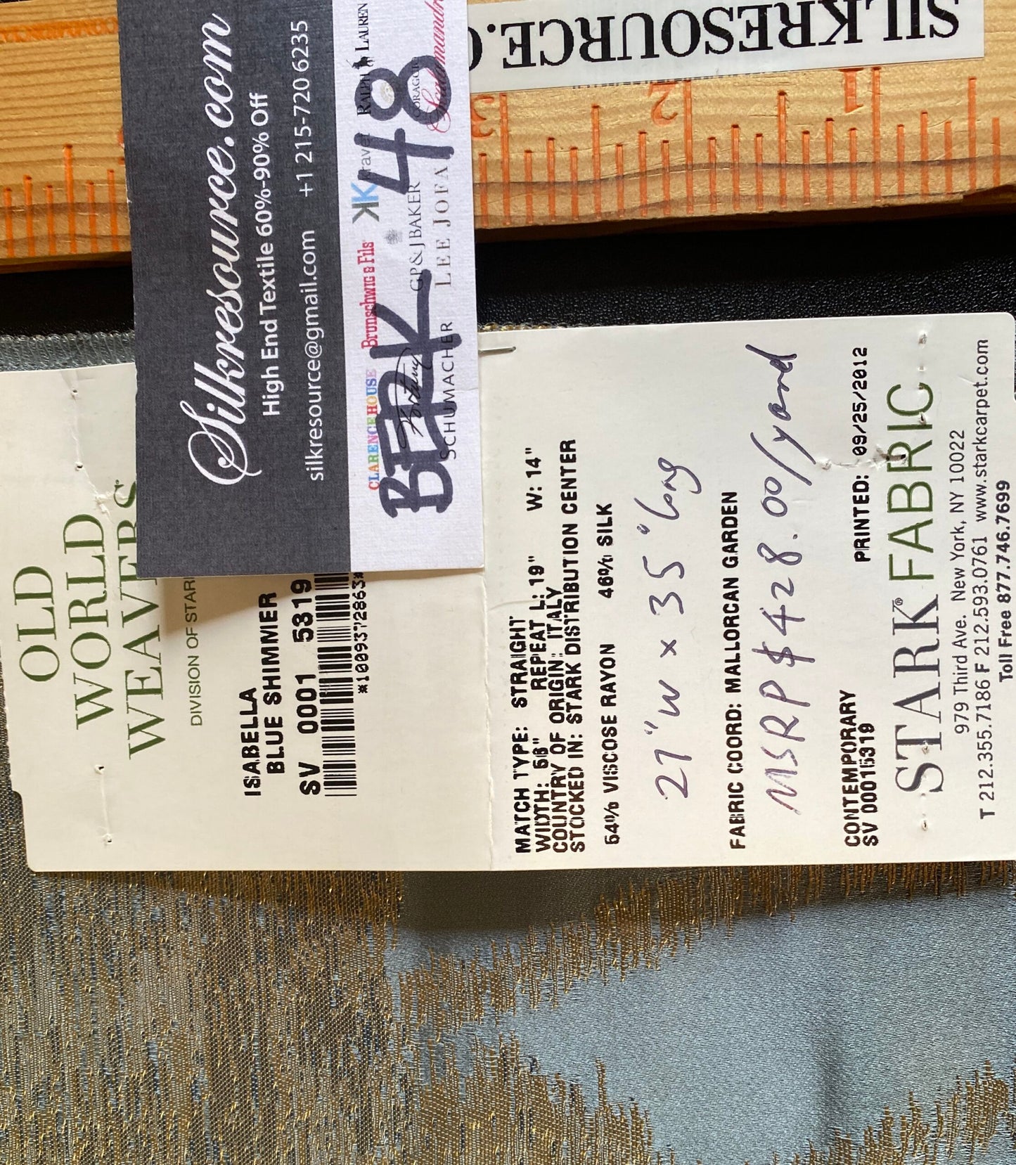 Scalamandre Isabella Blue Shimmer Contemporary - 27”W x 35” L