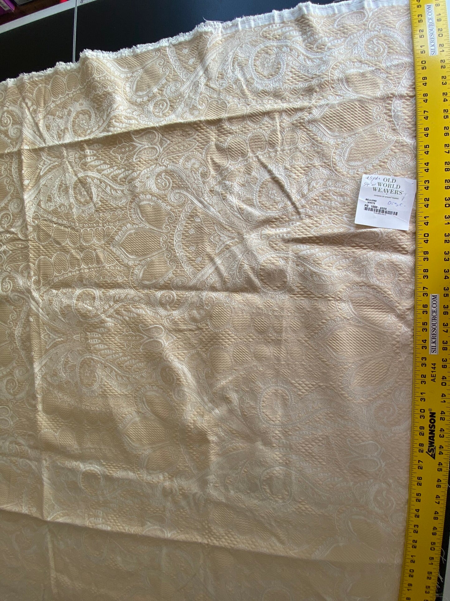 Scalamandre Old World Weaver Belluno White Damask - 1.5yd X 54 inches