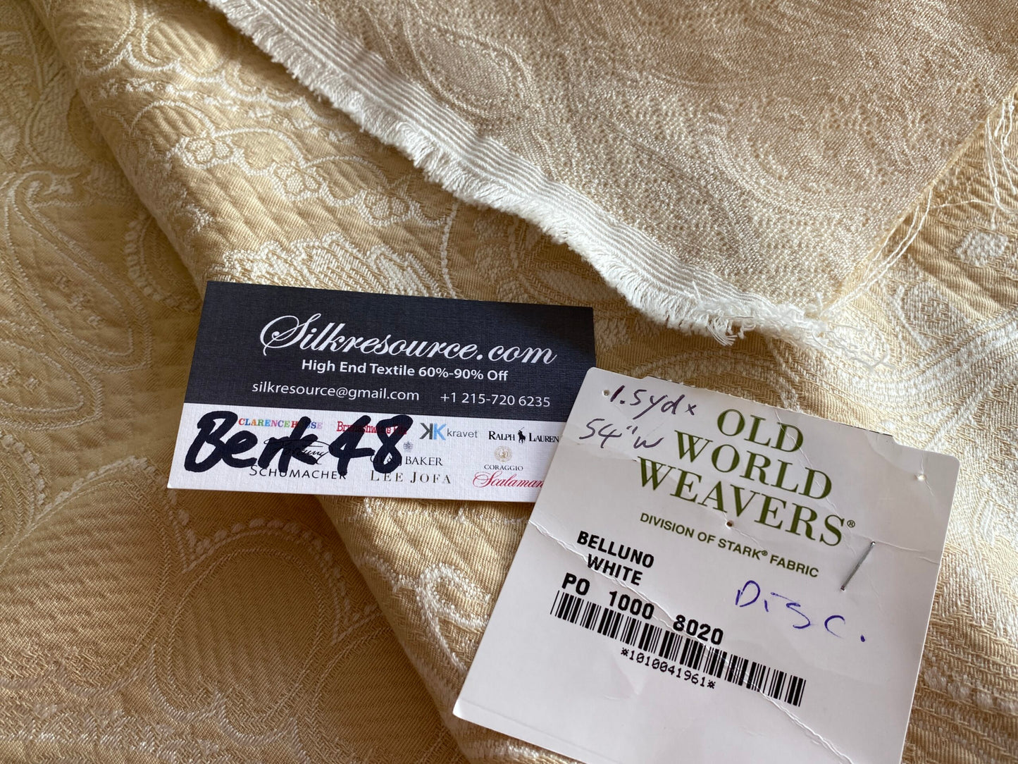 Scalamandre Old World Weaver Belluno White Damask - 1.5yd X 54 inches