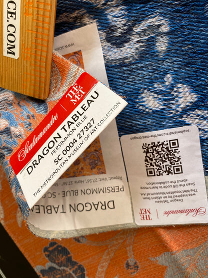 by yard Scalamandre Dragon Tableau Persimmon Blue Lampas Chinoiserie Orange MSRP USD 716/y