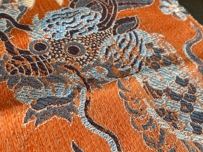 by yard Scalamandre Dragon Tableau Persimmon Blue Lampas Chinoiserie Orange MSRP USD 716/y