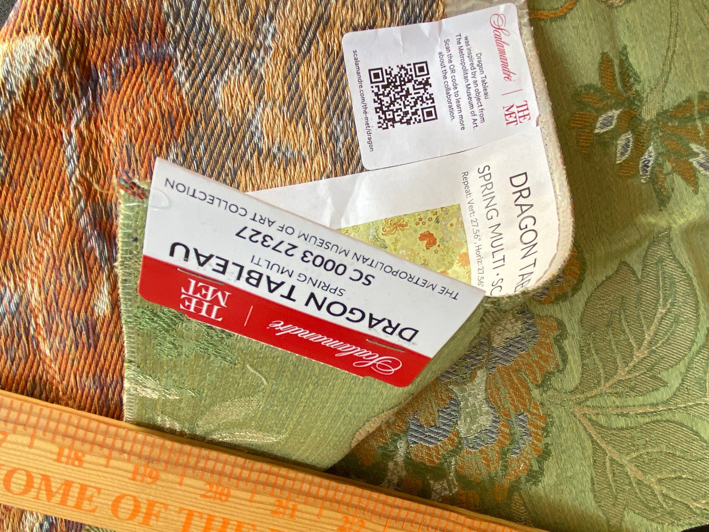 by yard Scalamandre Dragon Tablea Spring Multi Lampas Chinoserie Green MSRP USD 716/y