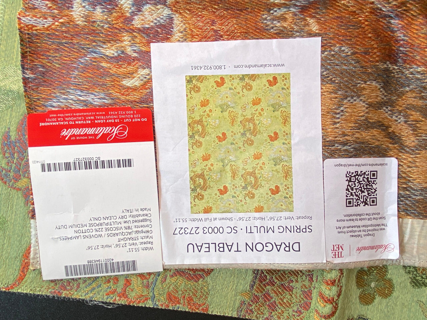 by yard Scalamandre Dragon Tablea Spring Multi Lampas Chinoserie Green MSRP USD 716/y