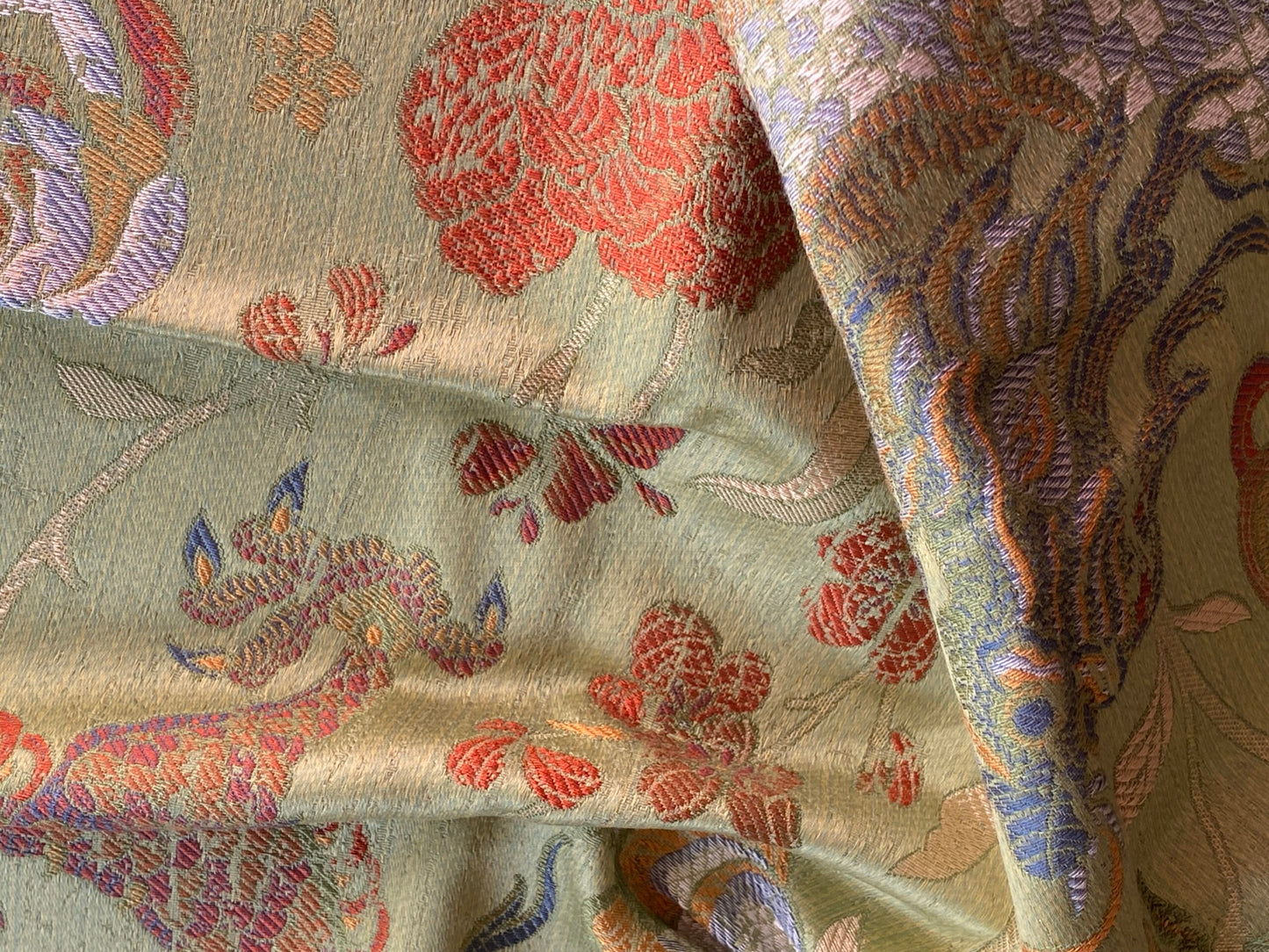 by yard Scalamandre Dragon Tablea Spring Multi Lampas Chinoserie Green MSRP USD 716/y