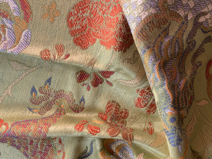 by yard Scalamandre Dragon Tablea Spring Multi Lampas Chinoserie Green MSRP USD 716/y
