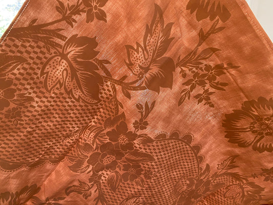 2.4Yards Old World Weavers Lille Flower Rose on Cream Satin Printed Cotton Fortuny Style in Rose