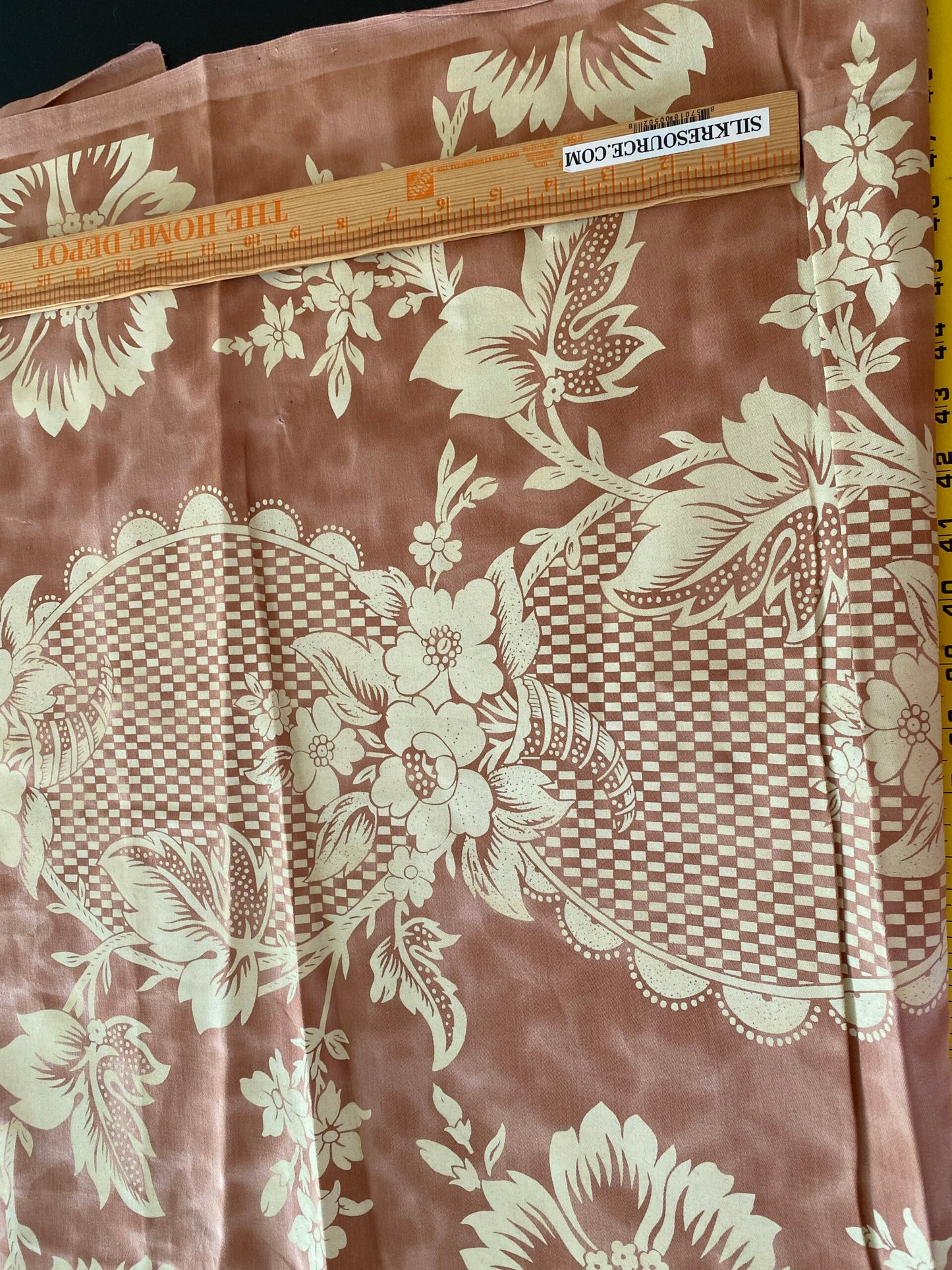 2.4Yards Old World Weavers Lille Flower Rose on Cream Satin Printed Cotton Fortuny Style in Rose