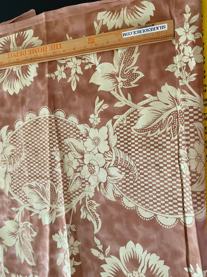 2.4Yards Old World Weavers Lille Flower Rose on Cream Satin Printed Cotton Fortuny Style in Rose