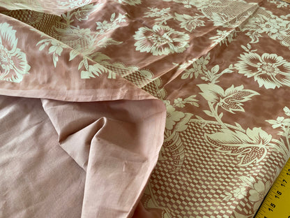 2.4Yards Old World Weavers Lille Flower Rose on Cream Satin Printed Cotton Fortuny Style in Rose