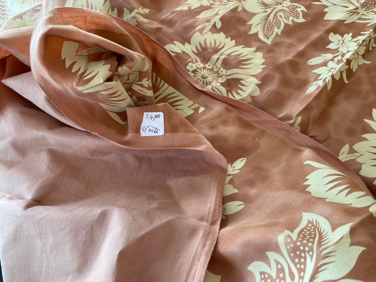 2.4Yards Old World Weavers Lille Flower Rose on Cream Satin Printed Cotton Fortuny Style in Rose