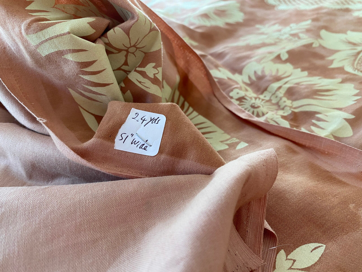 2.4Yards Old World Weavers Lille Flower Rose on Cream Satin Printed Cotton Fortuny Style in Rose