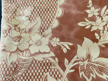 2.4Yards Old World Weavers Lille Flower Rose on Cream Satin Printed Cotton Fortuny Style in Rose