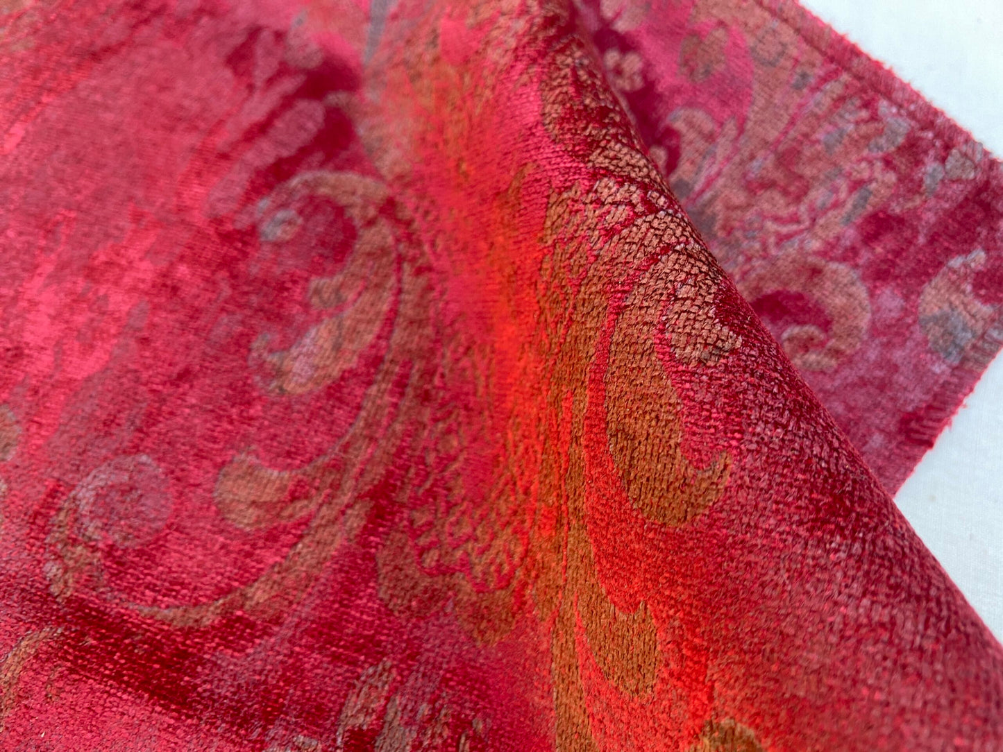 Venice Ruby Velvet Rich Red Printed Renaissance Damask Radiance