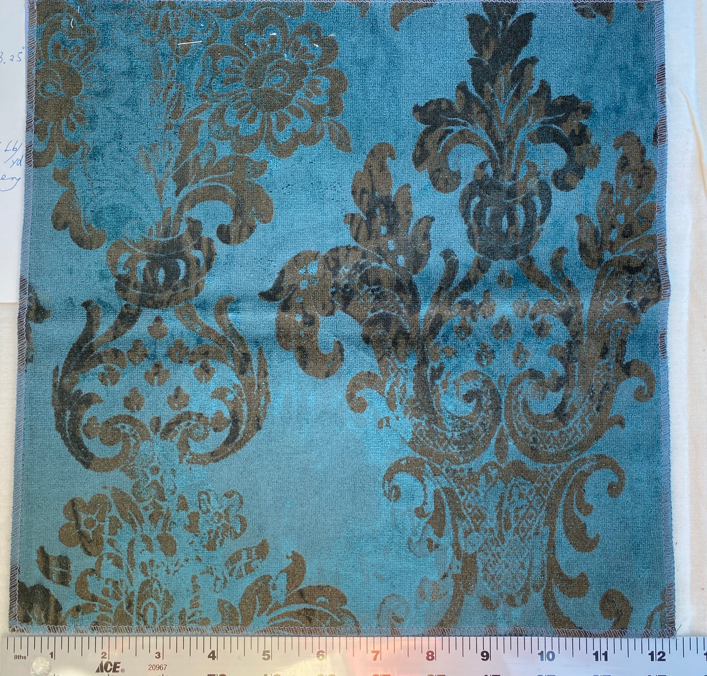 Venice Deep Teal Velvet Rich Blue Printed Renaissance Damask Radiance