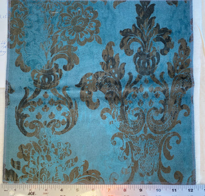 Venice Deep Teal Velvet Rich Blue Printed Renaissance Damask Radiance