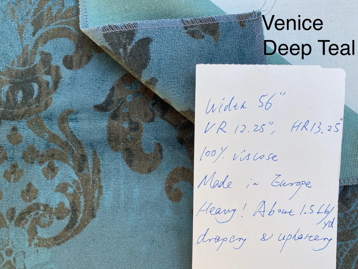 Venice Deep Teal Velvet Rich Blue Printed Renaissance Damask Radiance