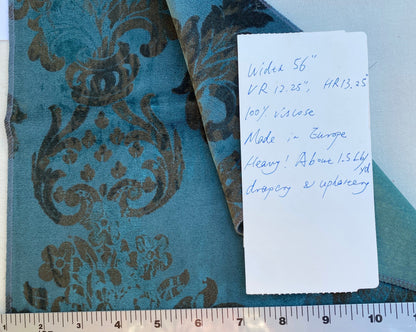 Venice Deep Teal Velvet Rich Blue Printed Renaissance Damask Radiance