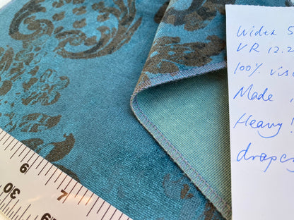 Venice Deep Teal Velvet Rich Blue Printed Renaissance Damask Radiance