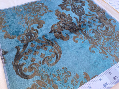 Venice Deep Teal Velvet Rich Blue Printed Renaissance Damask Radiance