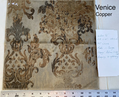 Venice Copper Velvet Rich Brown Printed Renaissance Damask Radiance
