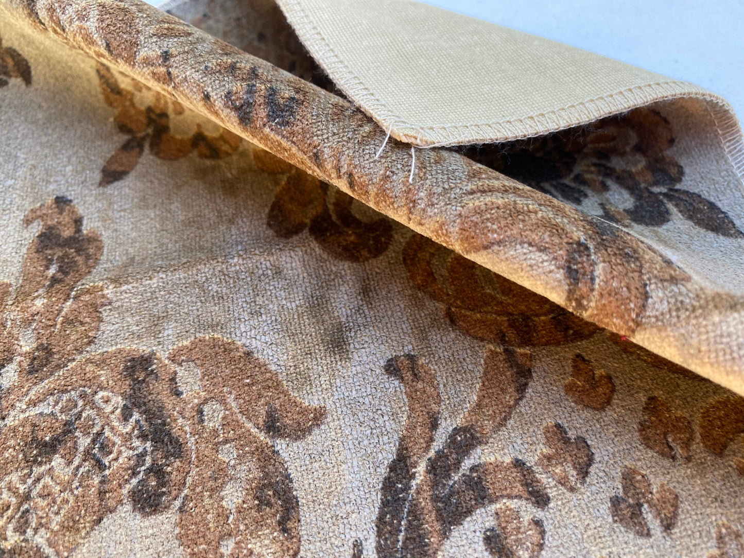 Venice Copper Velvet Rich Brown Printed Renaissance Damask Radiance