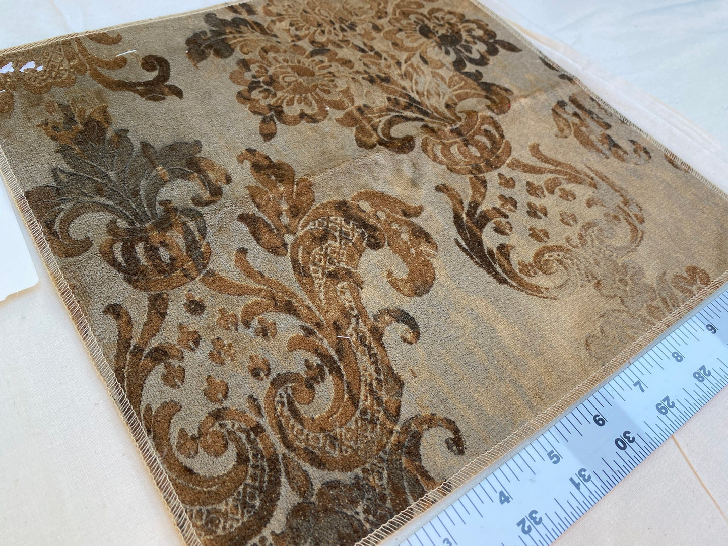 Venice Copper Velvet Rich Brown Printed Renaissance Damask Radiance