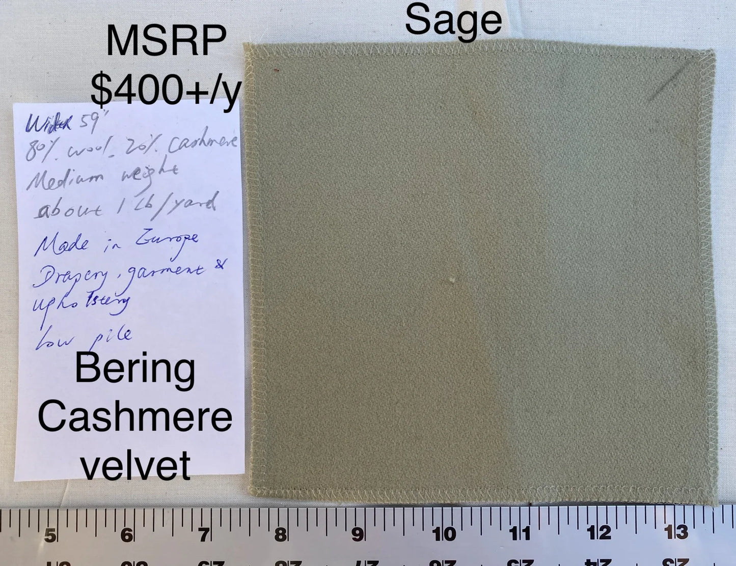 Designer Bering Sage Cashmere Wool Velvet Green