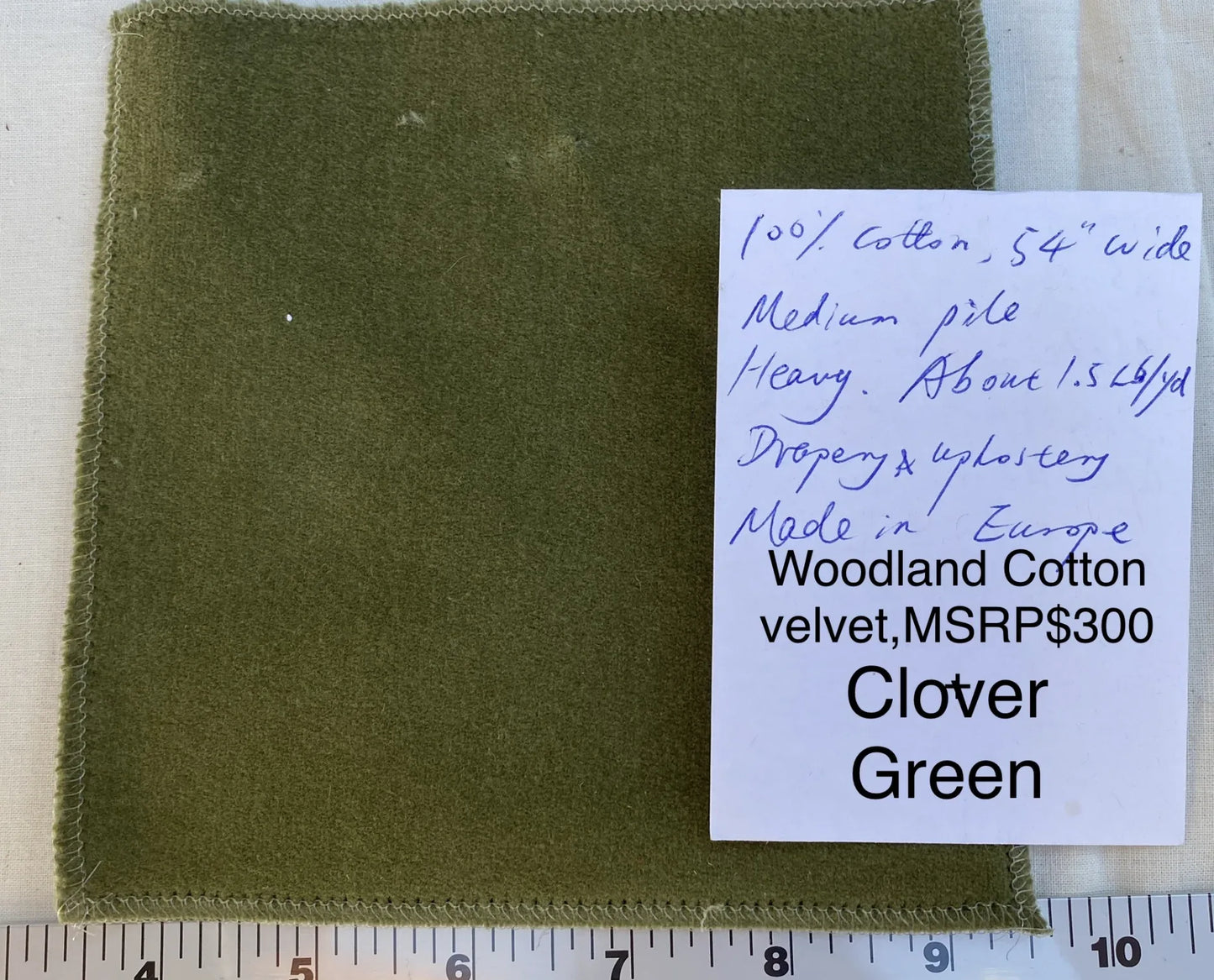 Designer Woodland Velvet in Golden Grass Green 100% Cotton