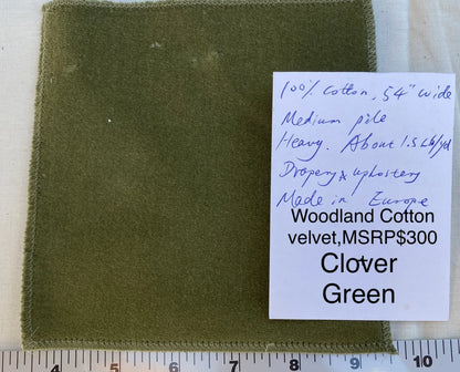 Designer Woodland Velvet in Golden Grass Green 100% Cotton