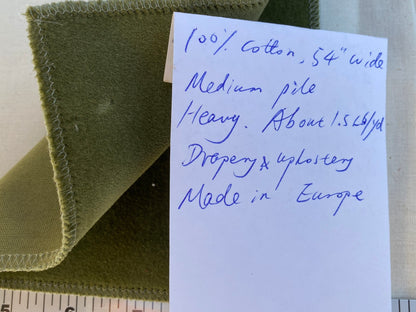 Designer Woodland Velvet in Golden Grass Green 100% Cotton