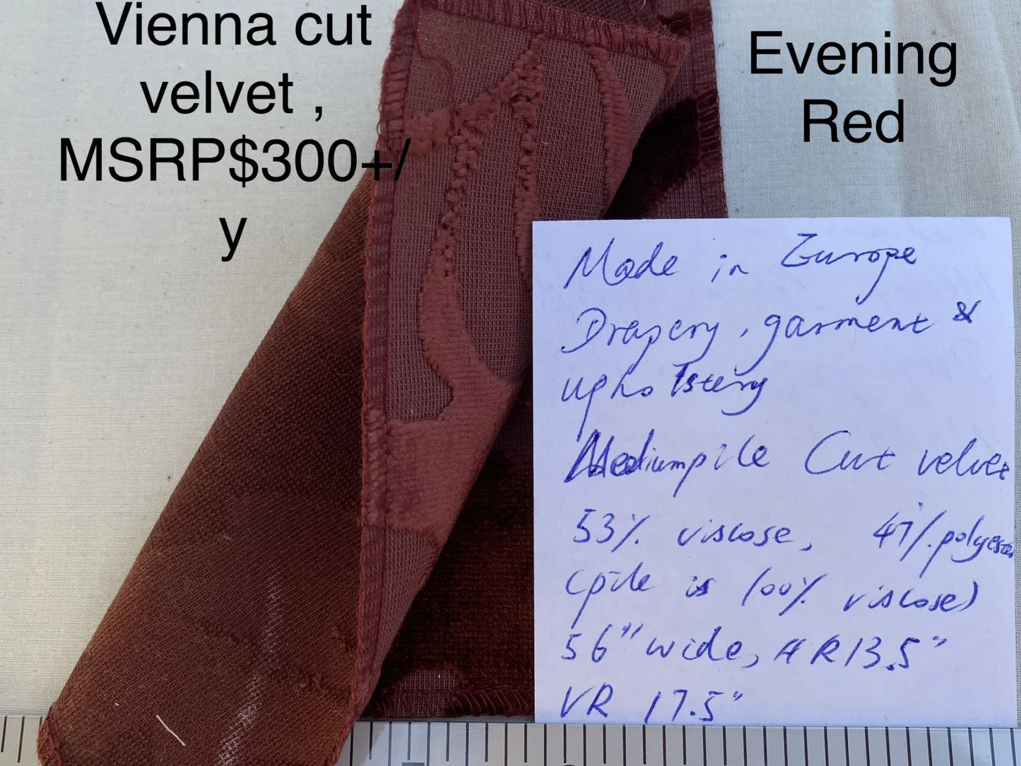 Designer Vienna Evening Red Viscose Cut Velvet