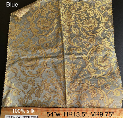 In Name of Rose Medallion Acanthus Renaissance Silk Damask Jacquard Blue & Gold MSRP USD 225Y